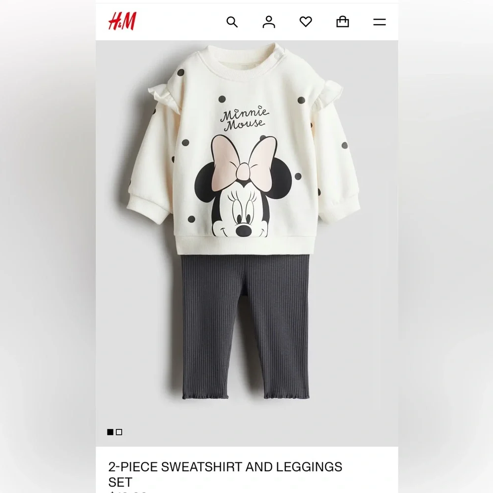 NWT H&M Minnie Mouse Cream and Black Kids Leggings Set 6-9M